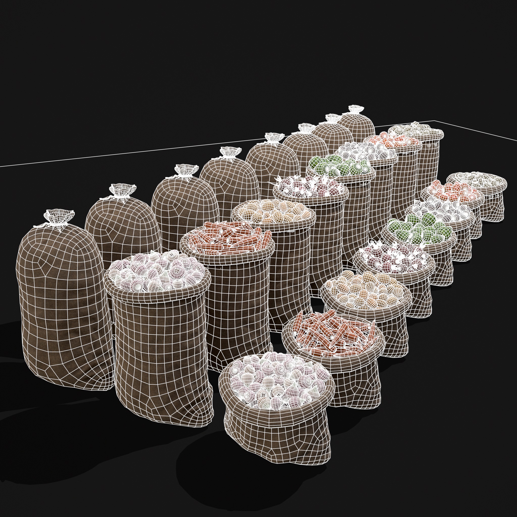 Sacks of Veggies Low-poly 3D model_2