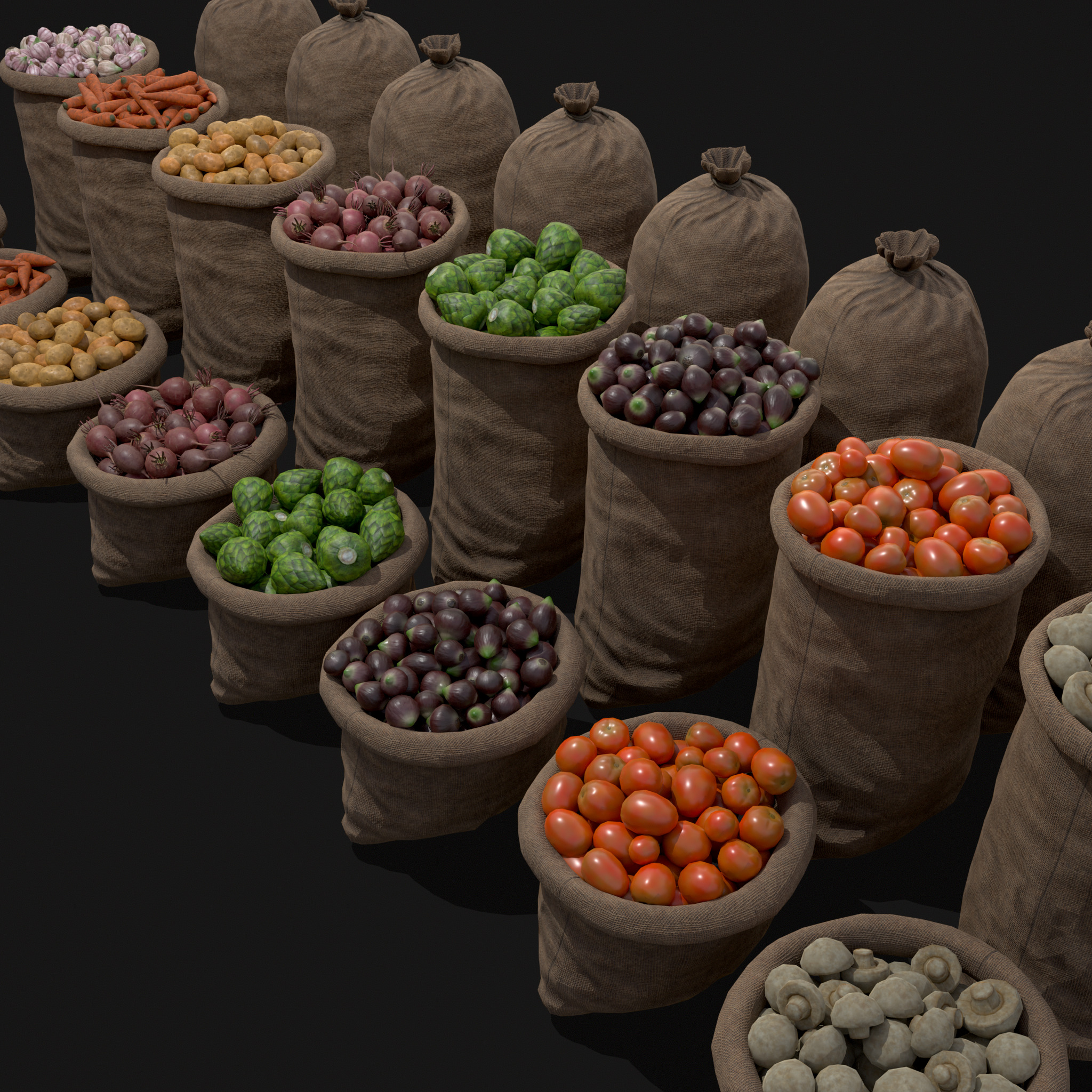 Sacks of Veggies Low-poly 3D model_7