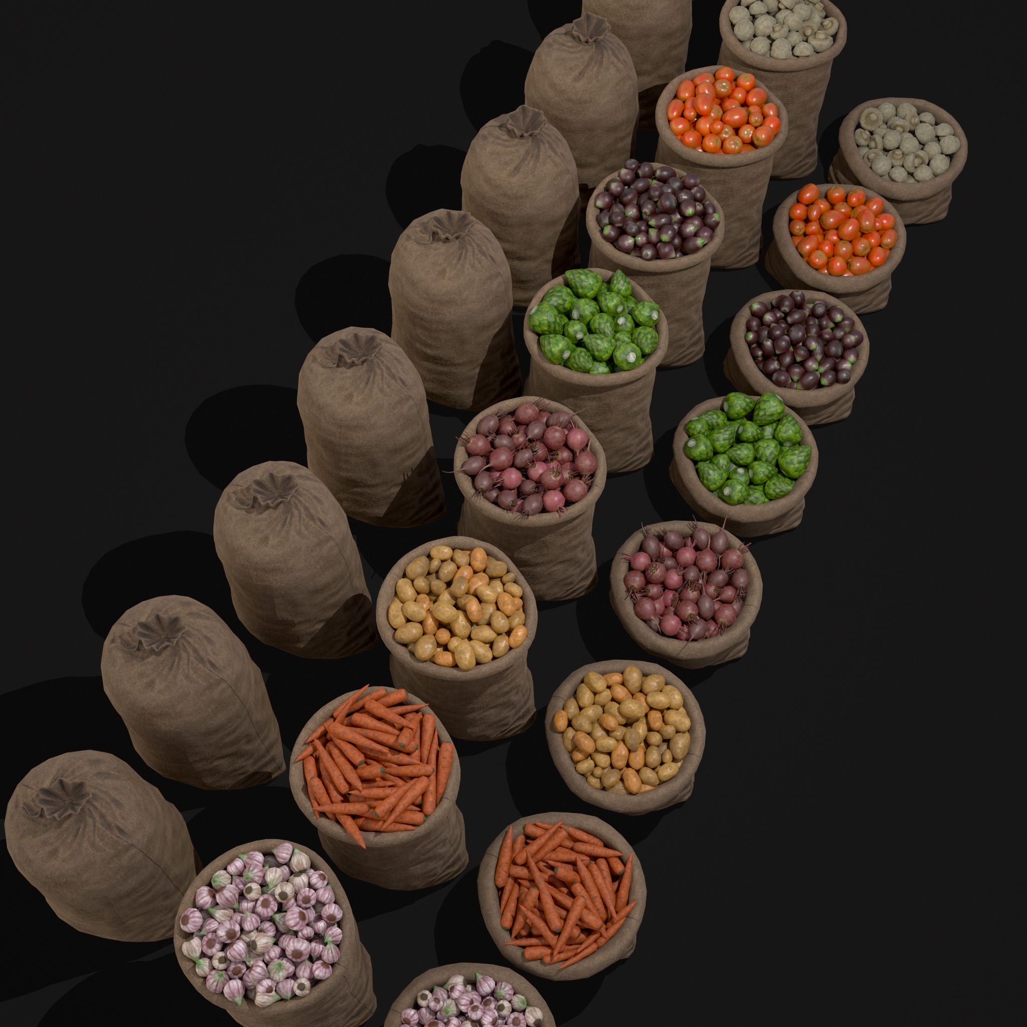 Sacks of Veggies Low-poly 3D model_11