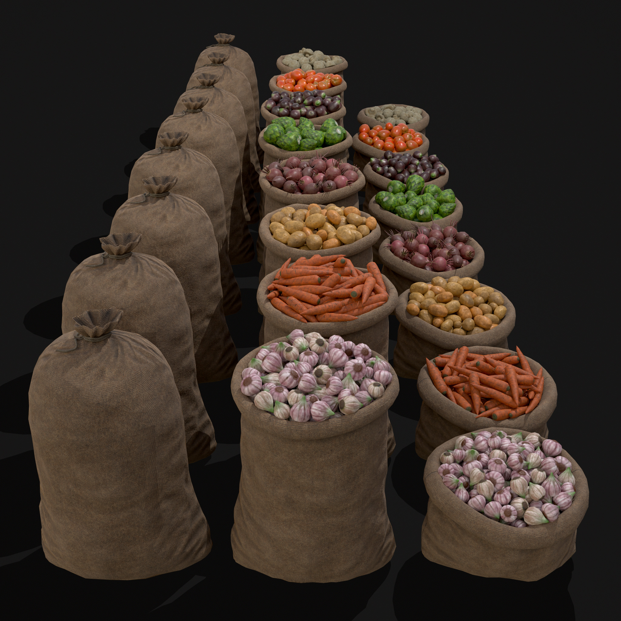 Sacks of Veggies Low-poly 3D model_16