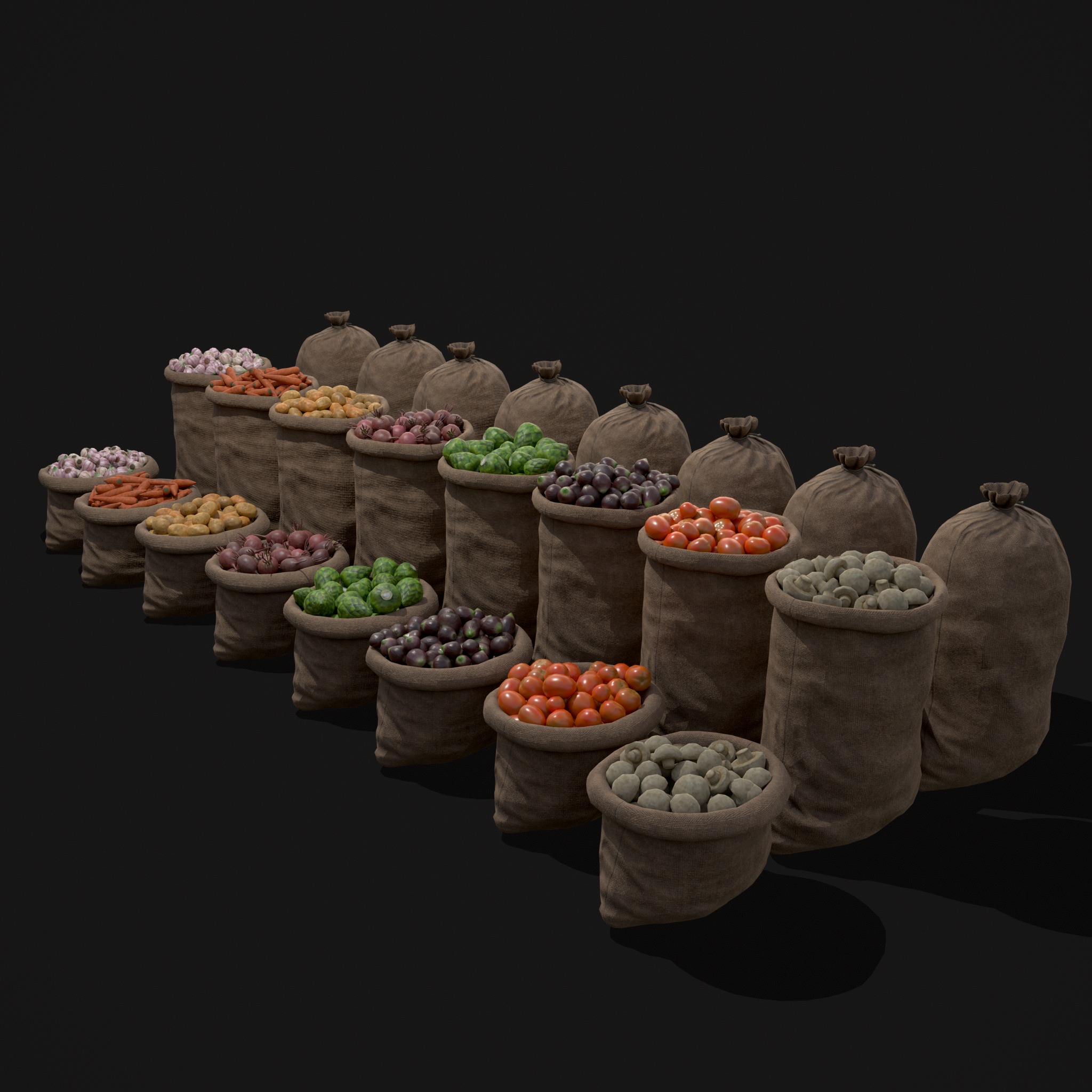 Sacks of Veggies Low-poly 3D model_5
