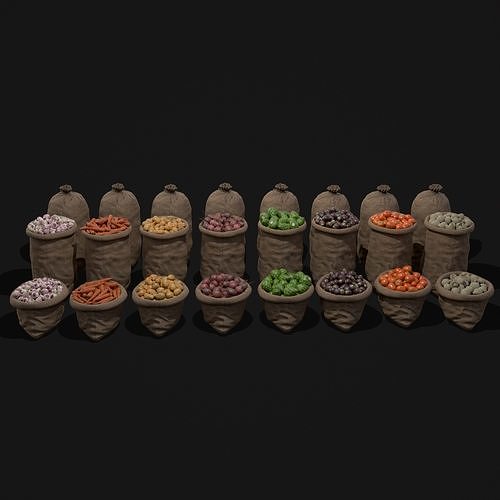 Sacks of Veggies Low-poly 3D model 3