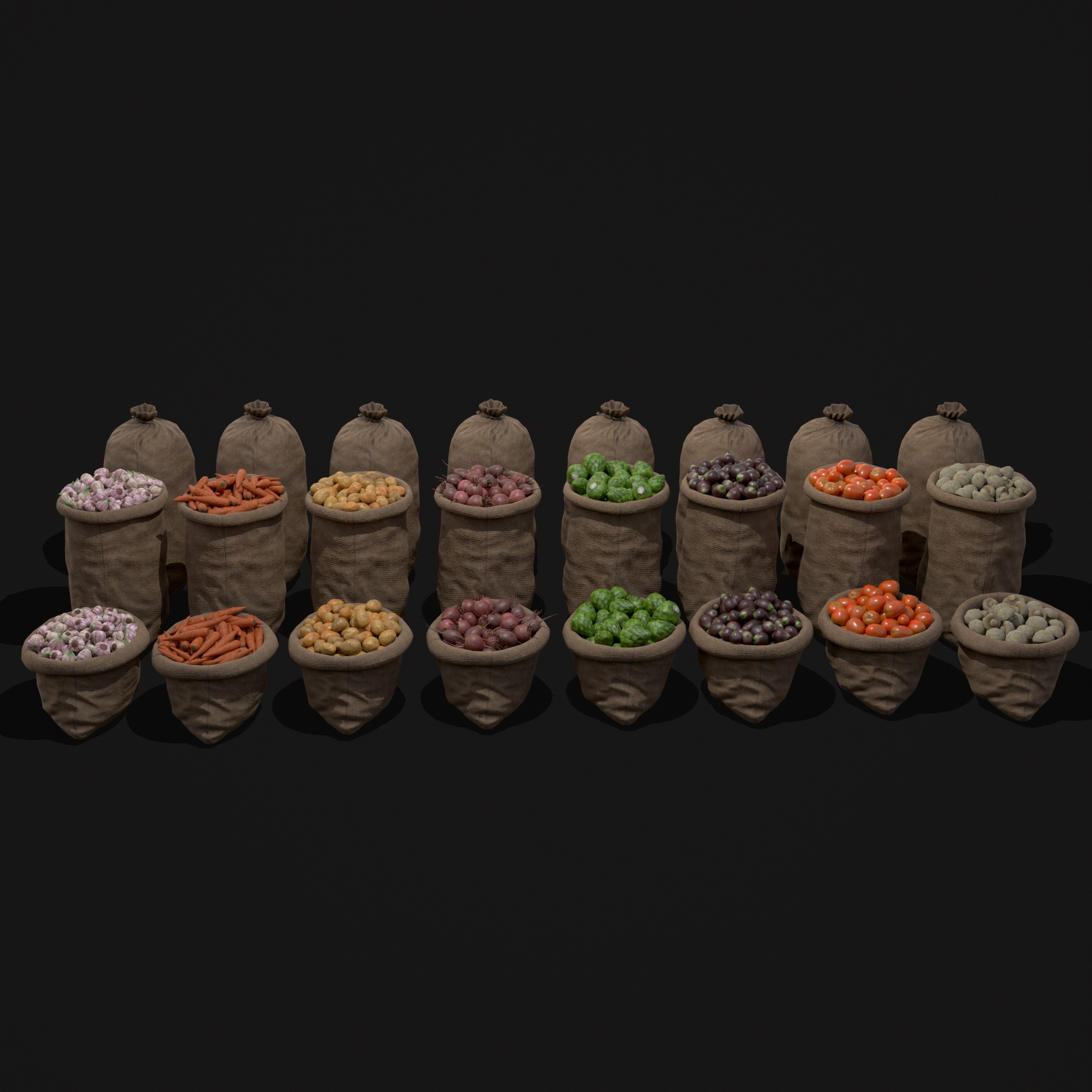Sacks of Veggies Low-poly 3D model_3
