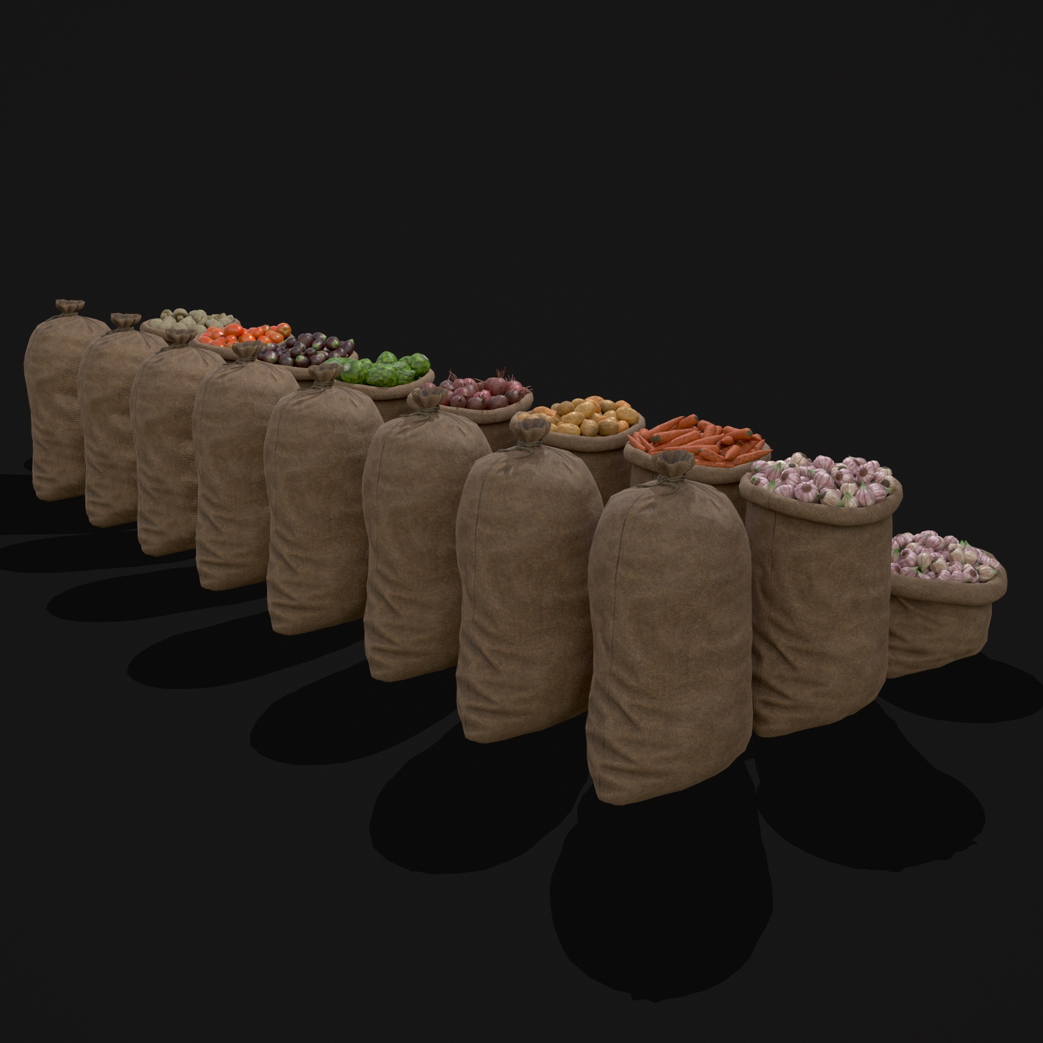 Sacks of Veggies Low-poly 3D model_15