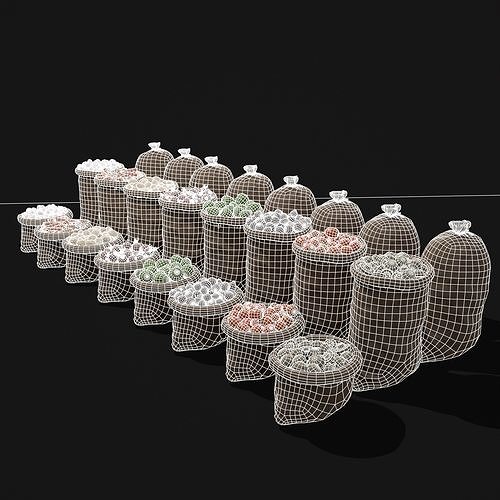 Sacks of Veggies Low-poly 3D model 6