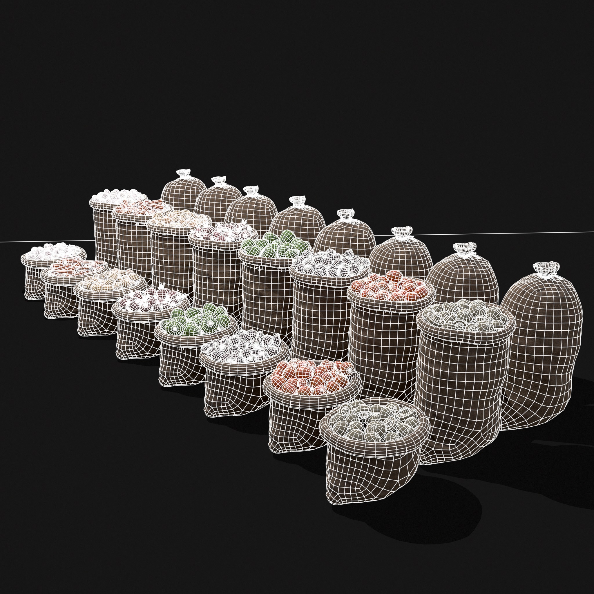 Sacks of Veggies Low-poly 3D model_6