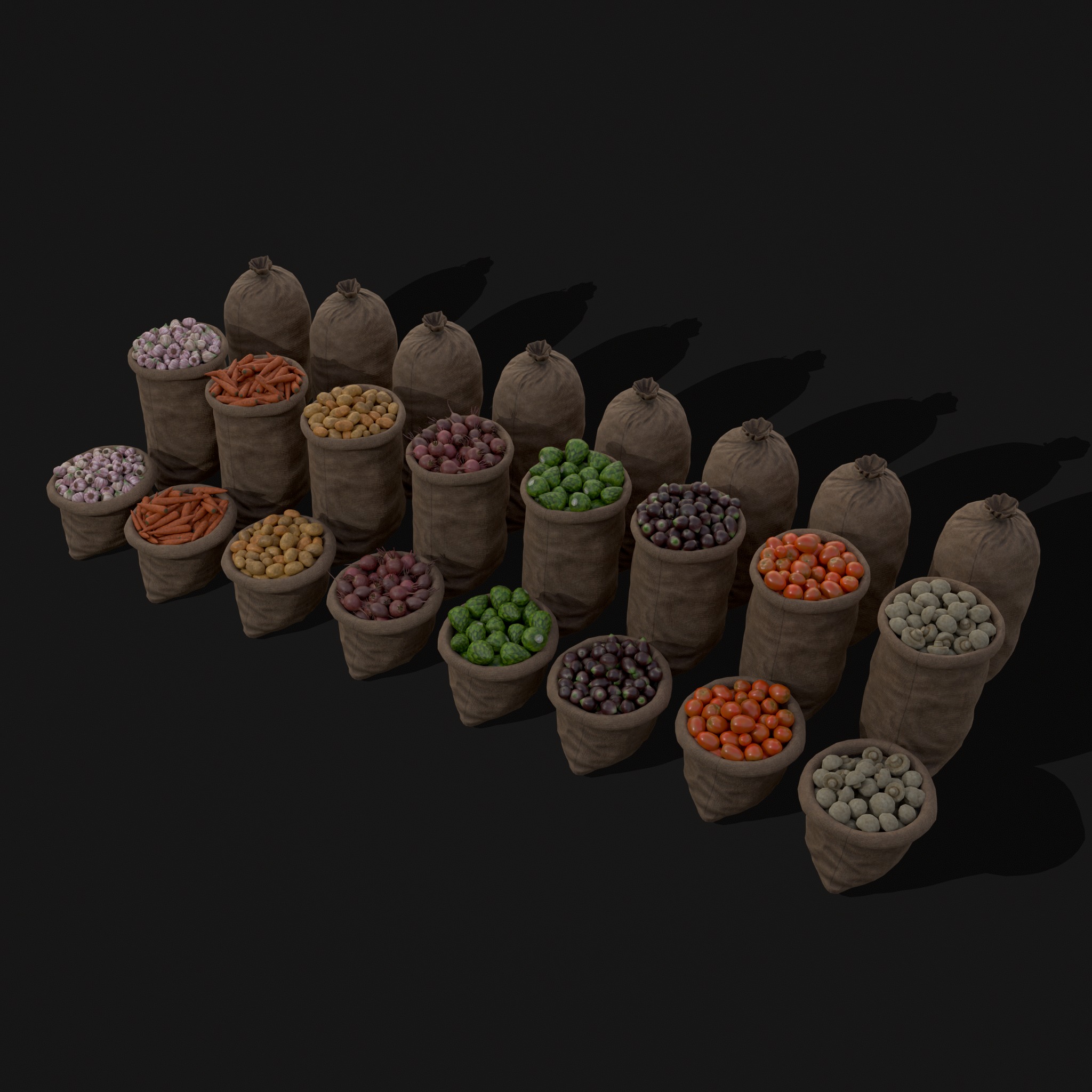 Sacks of Veggies Low-poly 3D model_20