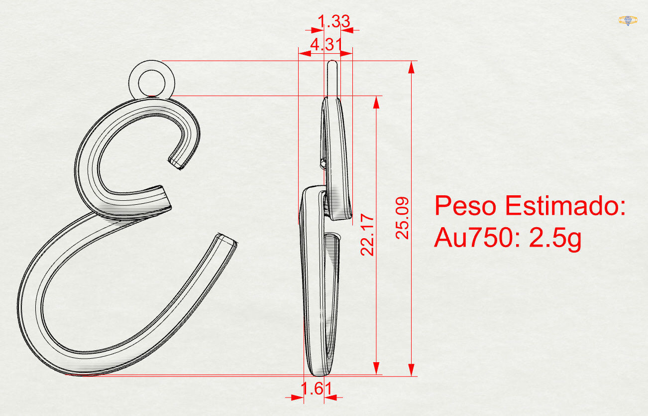 Pendant Design Letter E 3D print model_3