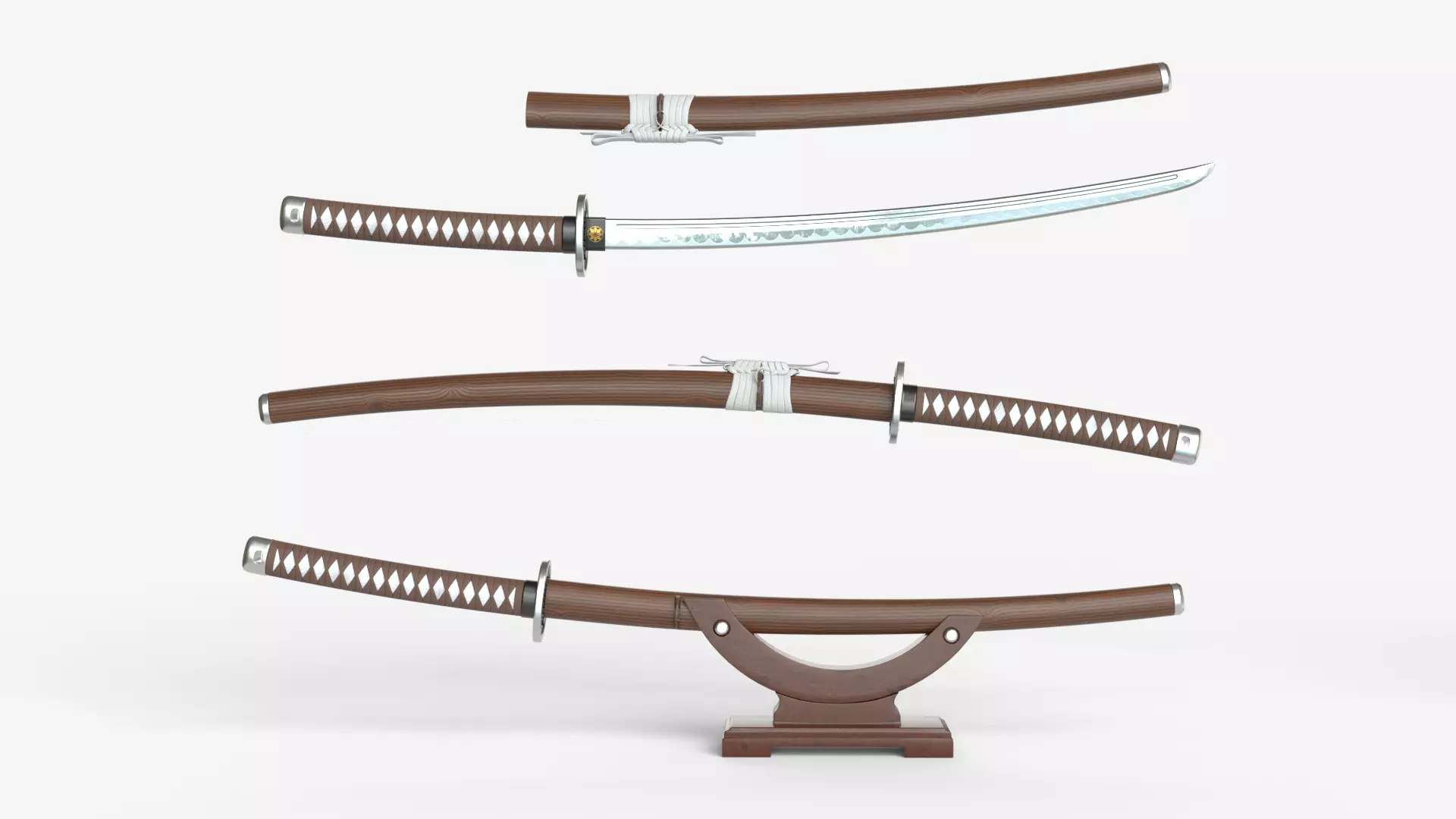 Brown Katana a Saya a Sageo and Stand 3D model_0