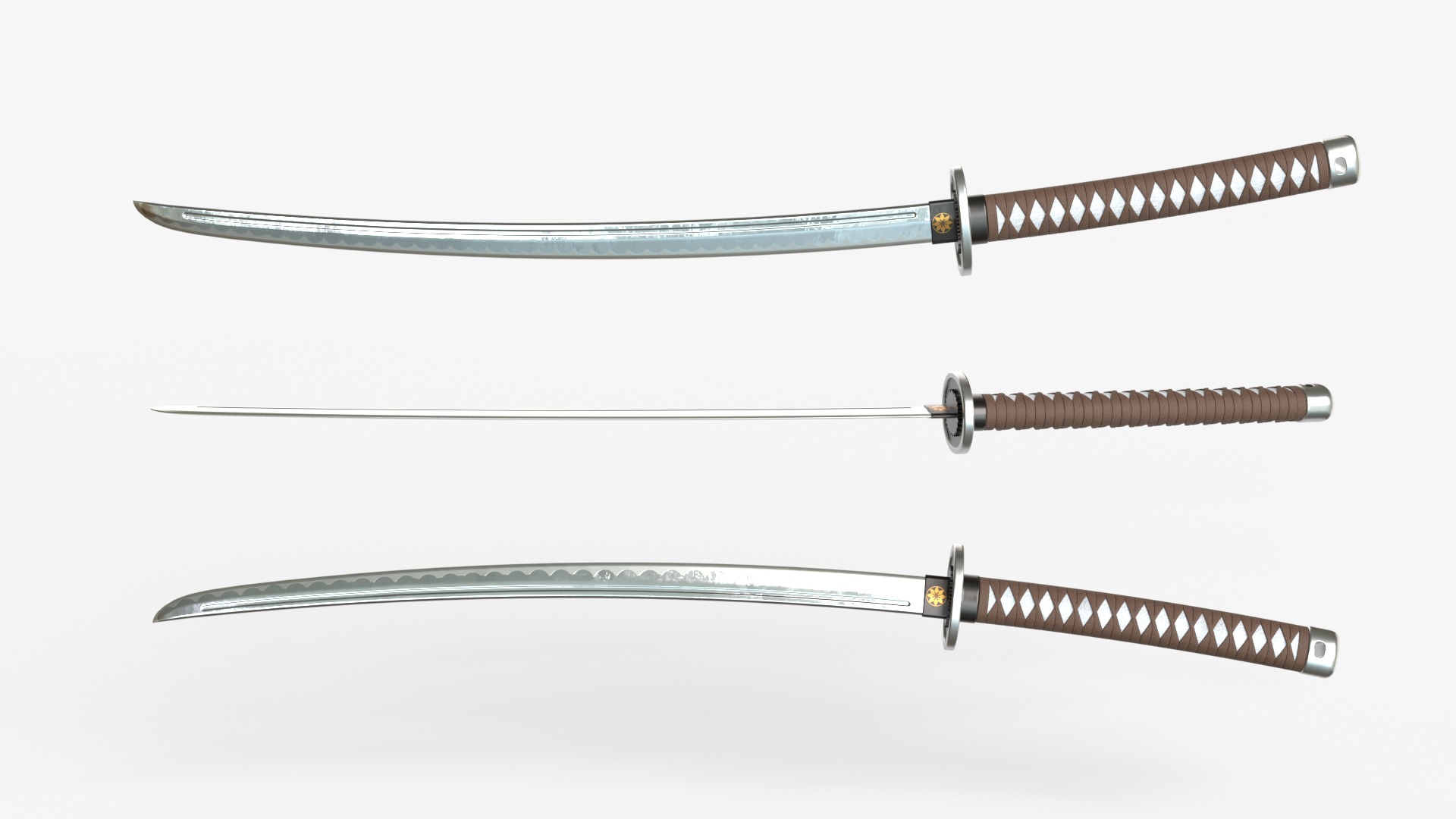 Brown Katana a Saya a Sageo and Stand 3D model_3