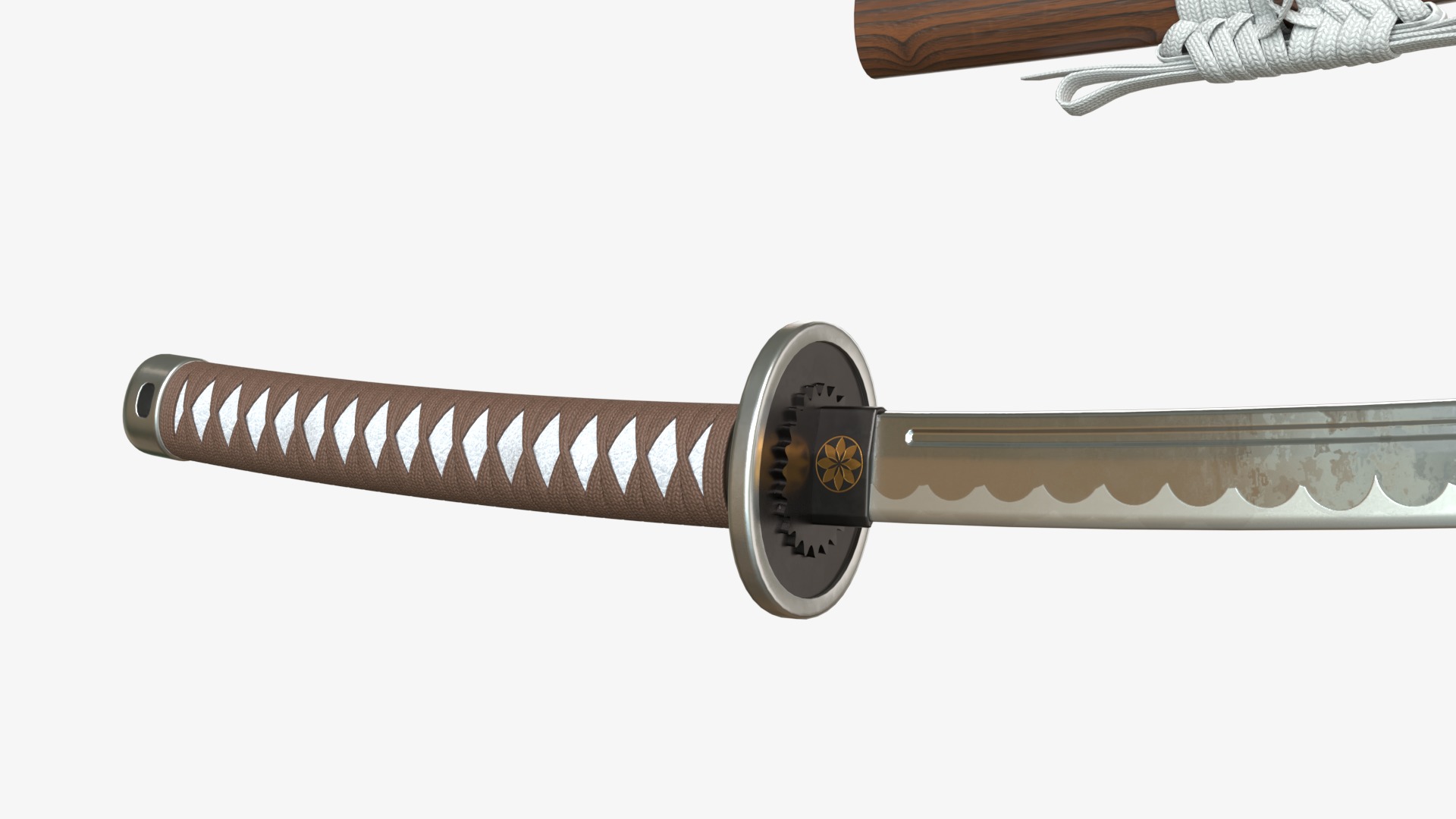 Brown Katana a Saya a Sageo and Stand 3D model_10