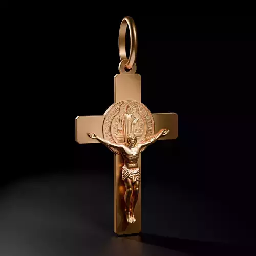 Crucifix Pendant with Saint Benedict Medal  3D Jewelry Model