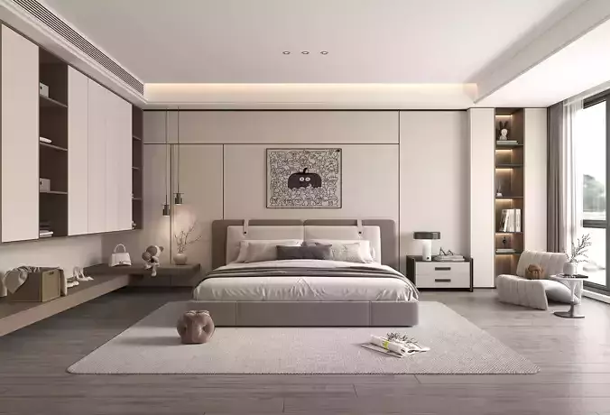Modern Bedroom Scene 48 3D model