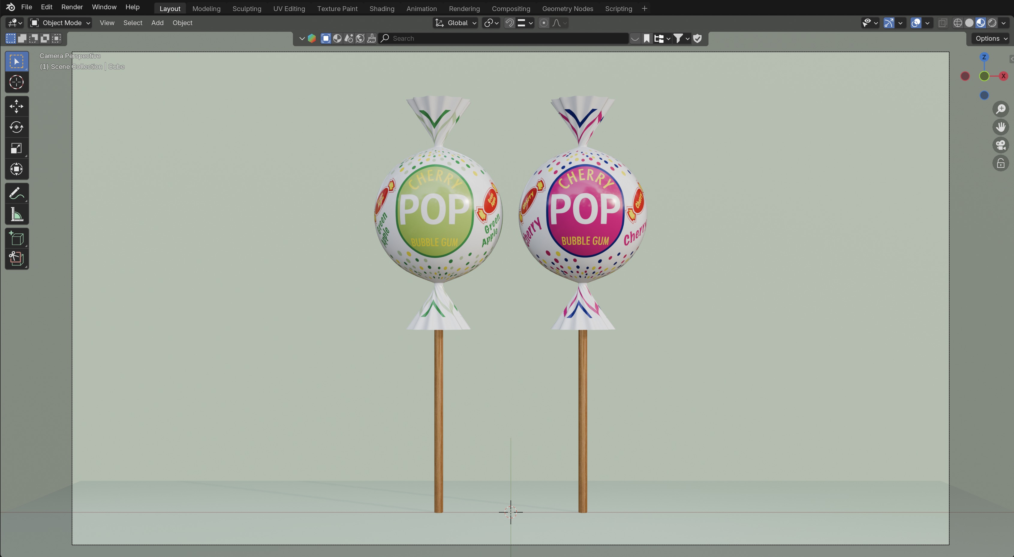 Lollipop Pop Cherry Green Apple Set 3D model_2