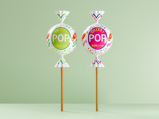 Lollipop Pop Cherry Green Apple Set 3D model