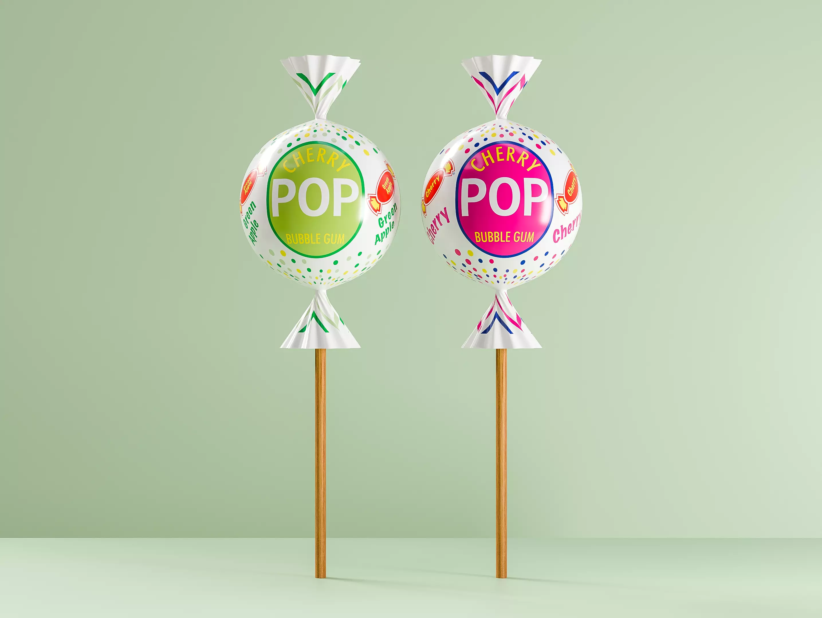 Lollipop Pop Cherry Green Apple Set 3D model_0