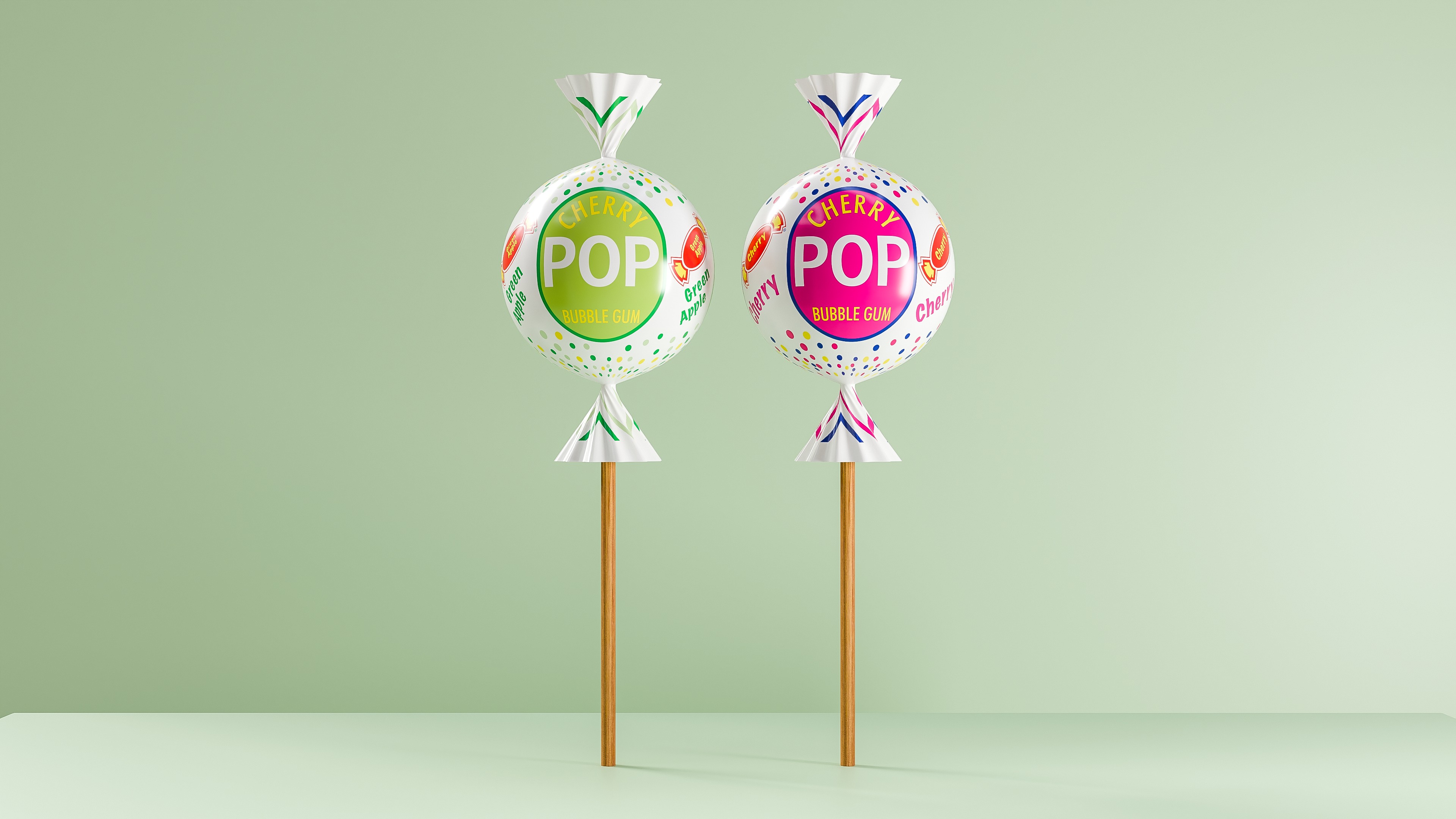 Lollipop Pop Cherry Green Apple Set 3D model_1