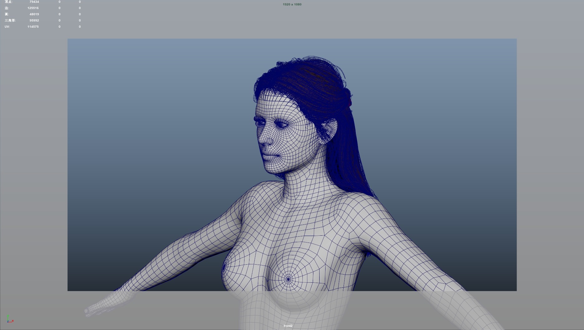 Realistic Female Hair Low-poly 3D model_9