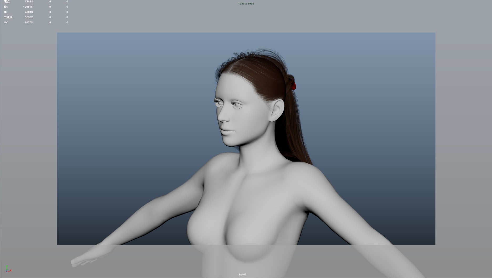 Realistic Female Hair Low-poly 3D model_5