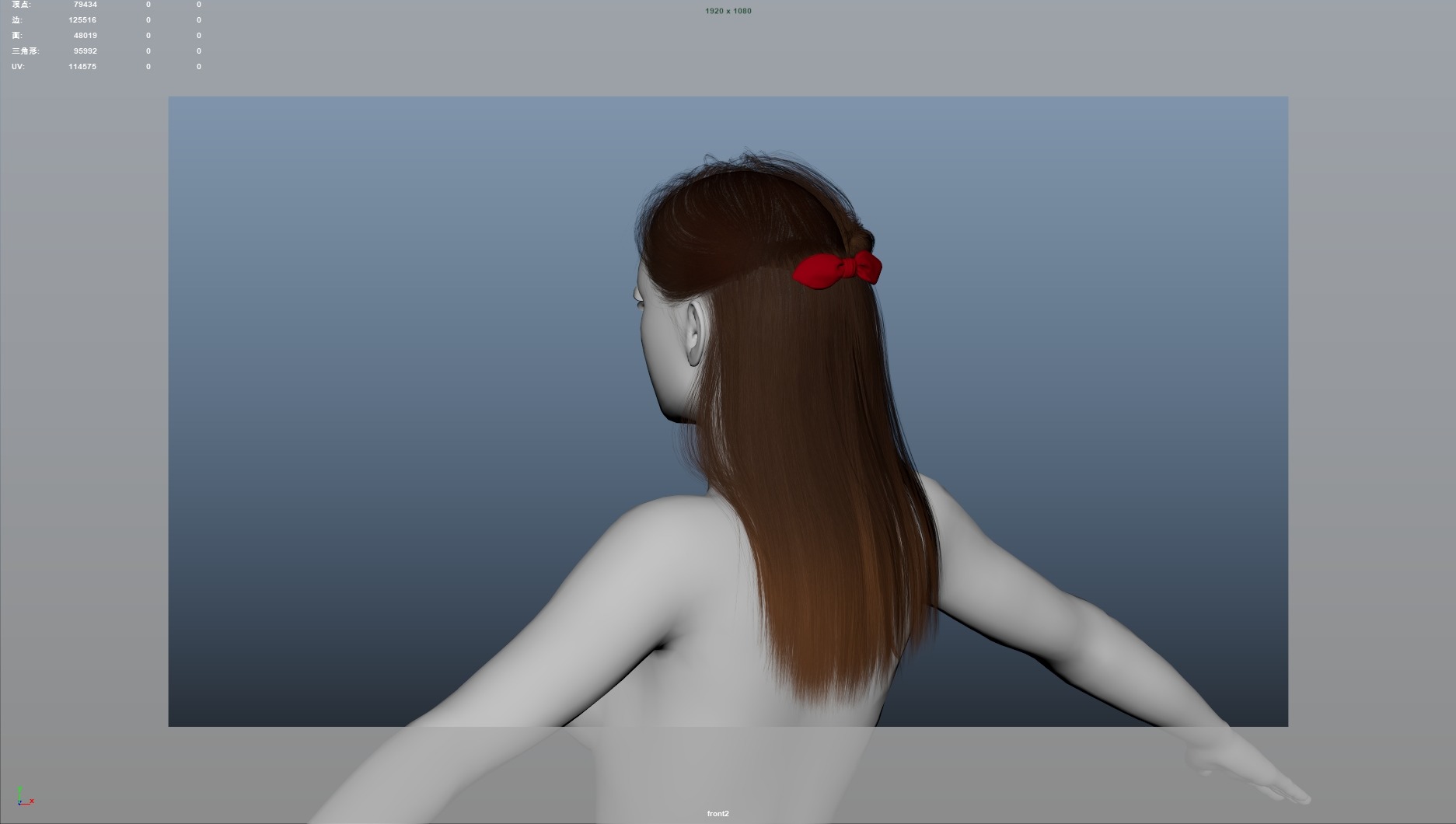 Realistic Female Hair Low-poly 3D model_6