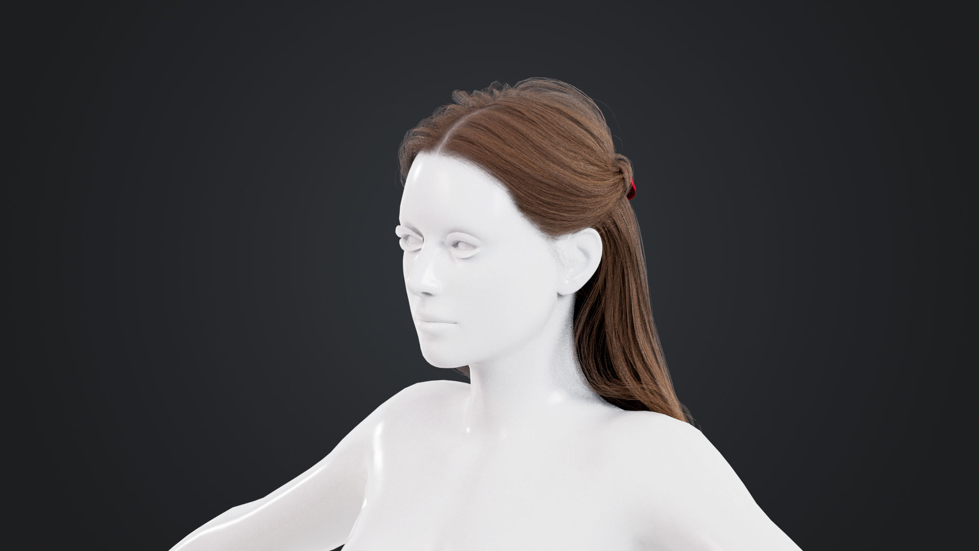 Realistic Female Hair Low-poly 3D model_2