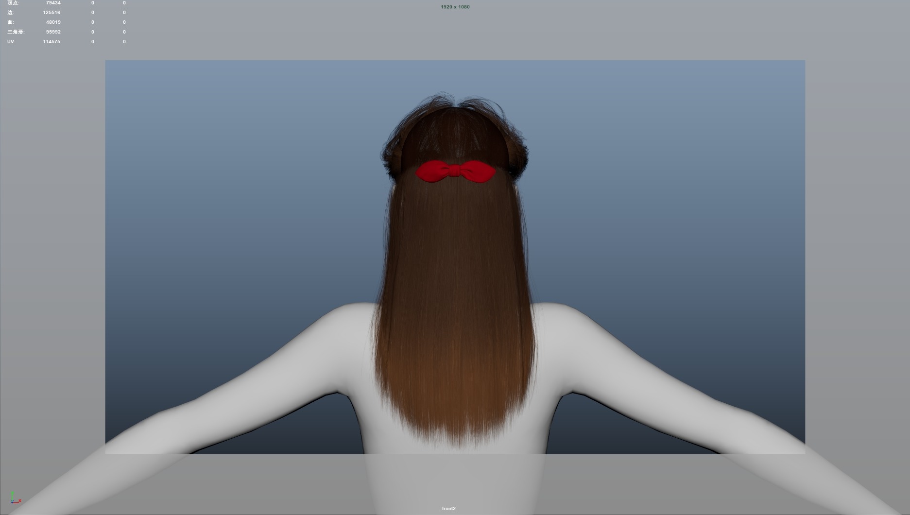 Realistic Female Hair Low-poly 3D model_7