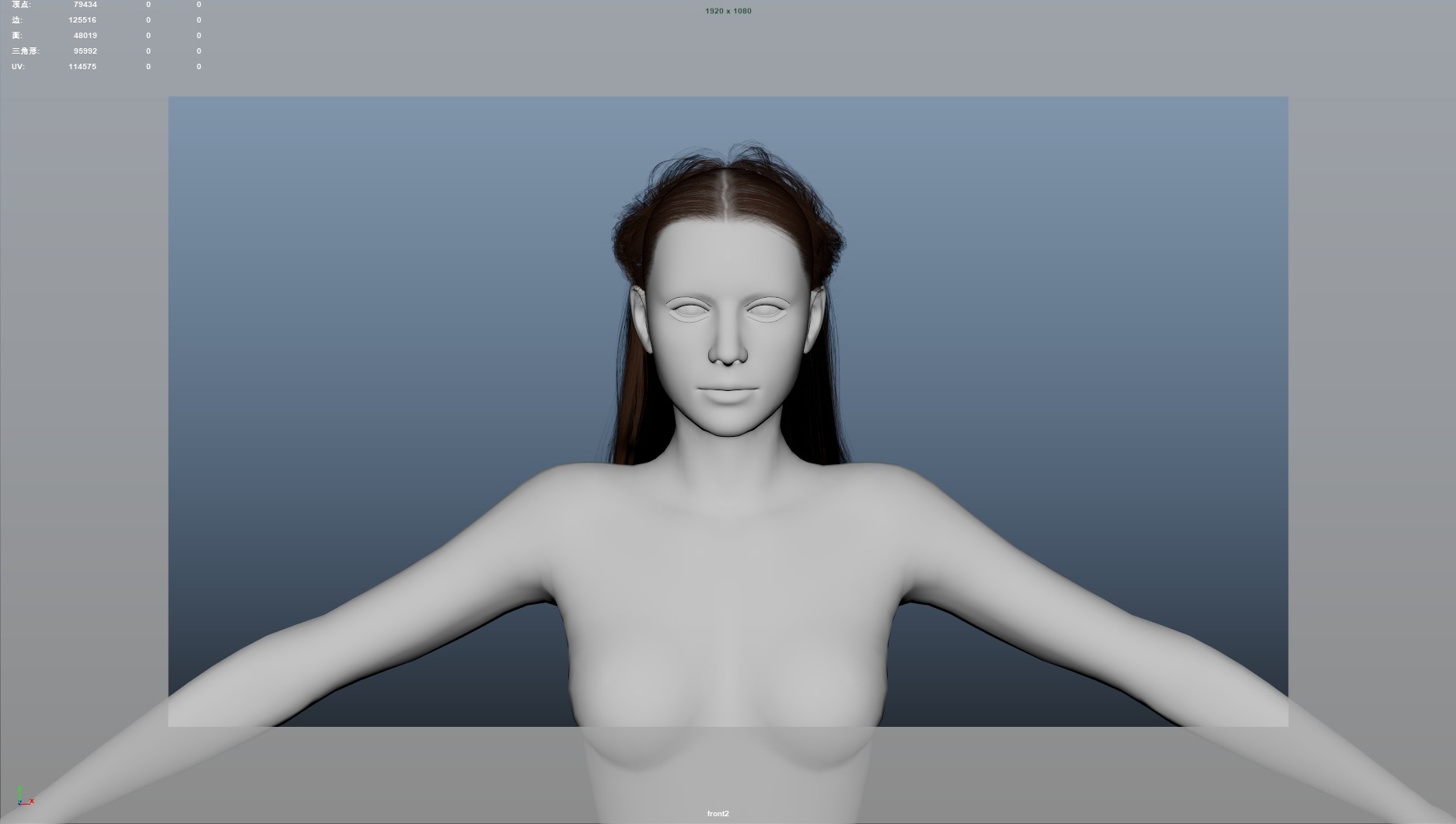 Realistic Female Hair Low-poly 3D model_4