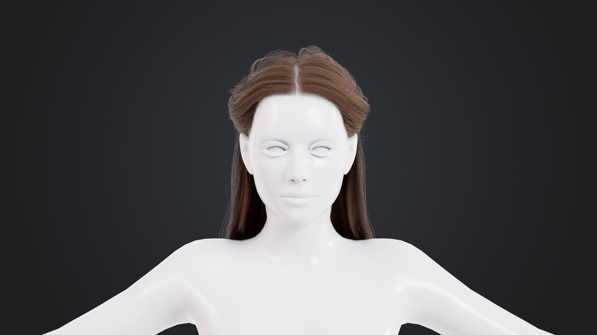 Realistic Female Hair Low-poly 3D model_1