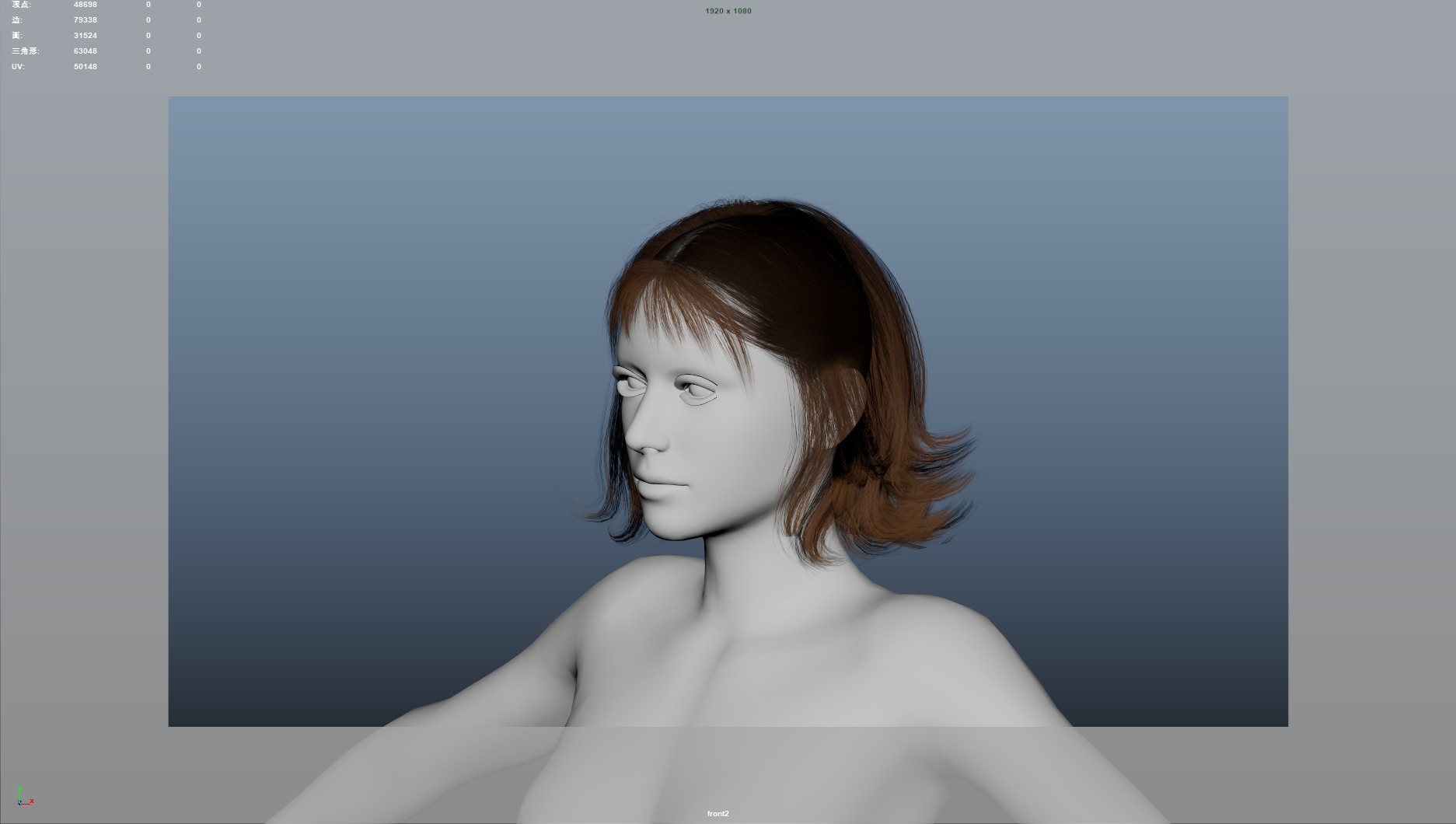 Realistic Female Hair Low-poly 3D model_5