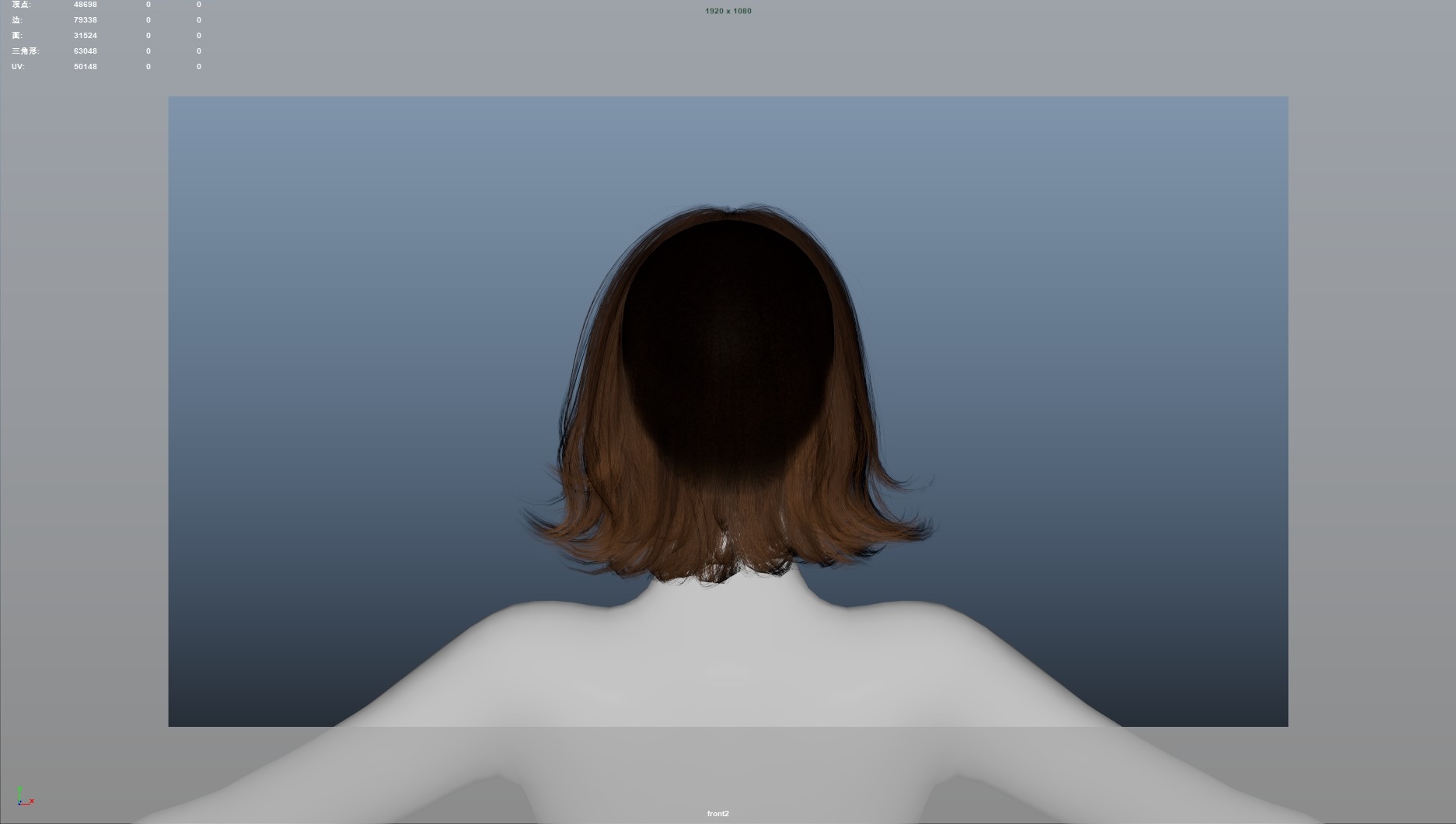 Realistic Female Hair Low-poly 3D model_6