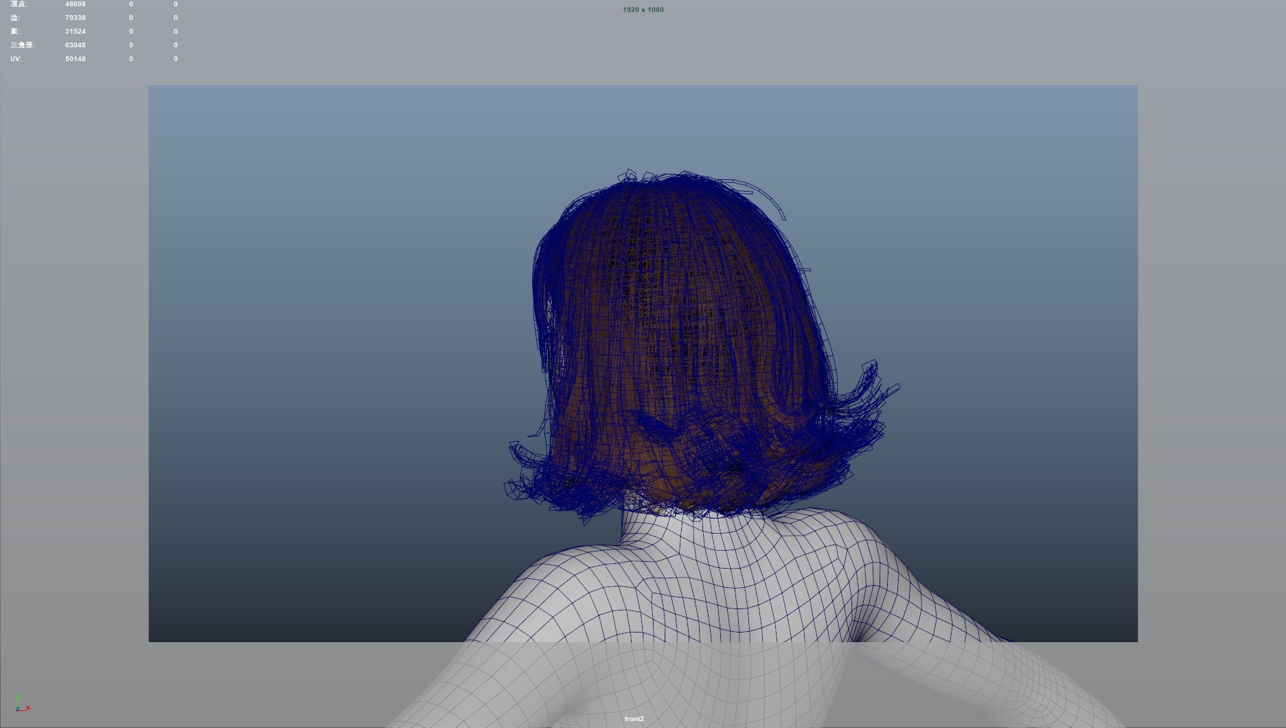 Realistic Female Hair Low-poly 3D model_10