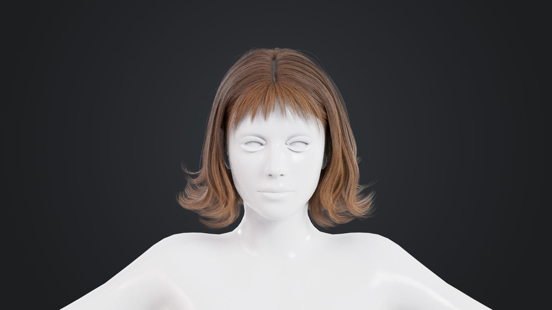 Realistic Female Hair Low-poly 3D model_1