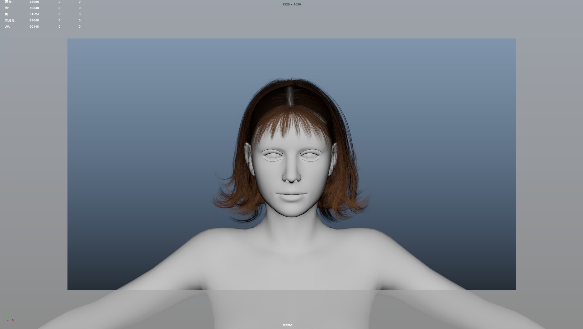 Realistic Female Hair Low-poly 3D model_4