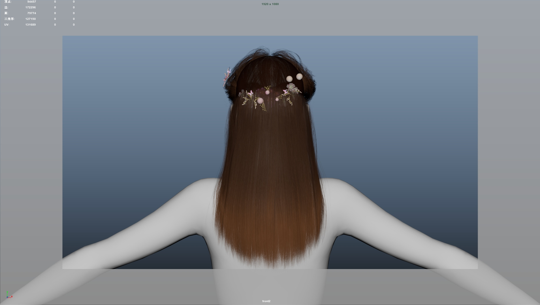 Realistic Female Hair Low-poly 3D model_7