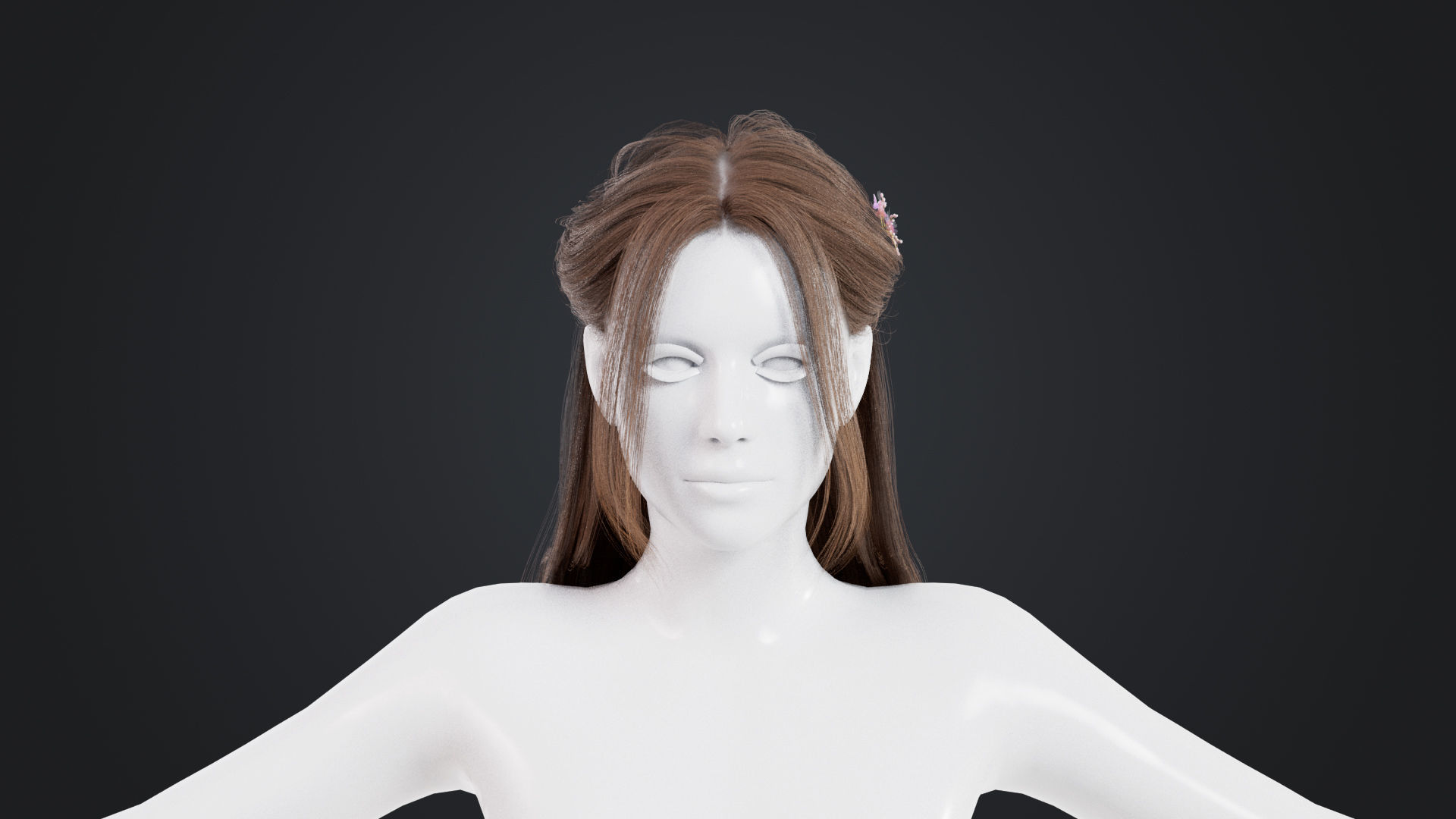 Realistic Female Hair Low-poly 3D model_1