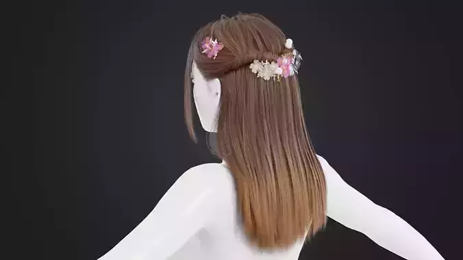 Realistic Female Hair Low-poly 3D model