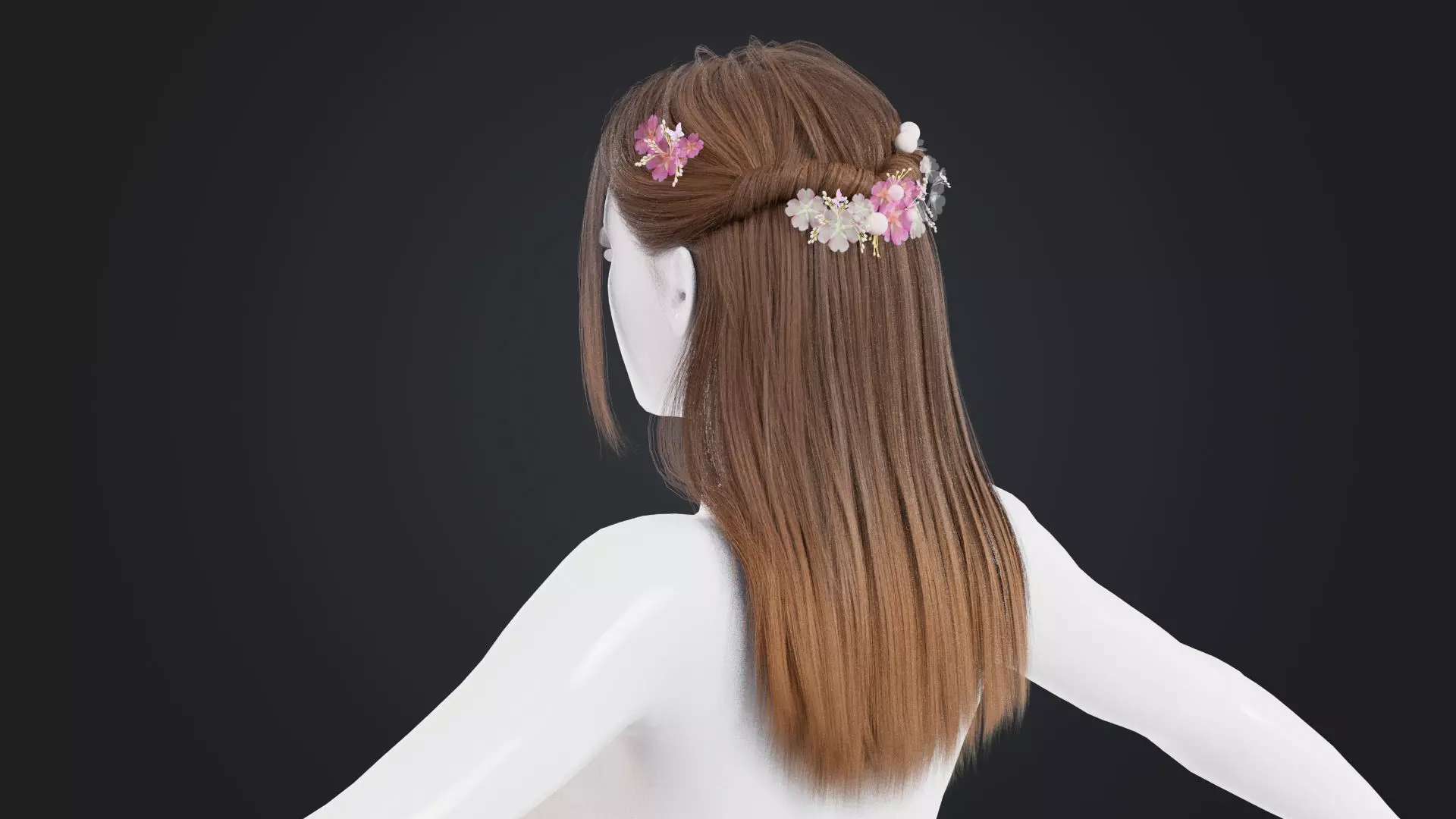 Realistic Female Hair Low-poly 3D model_0