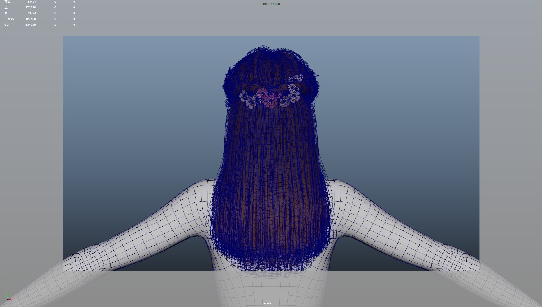 Realistic Female Hair Low-poly 3D model_11