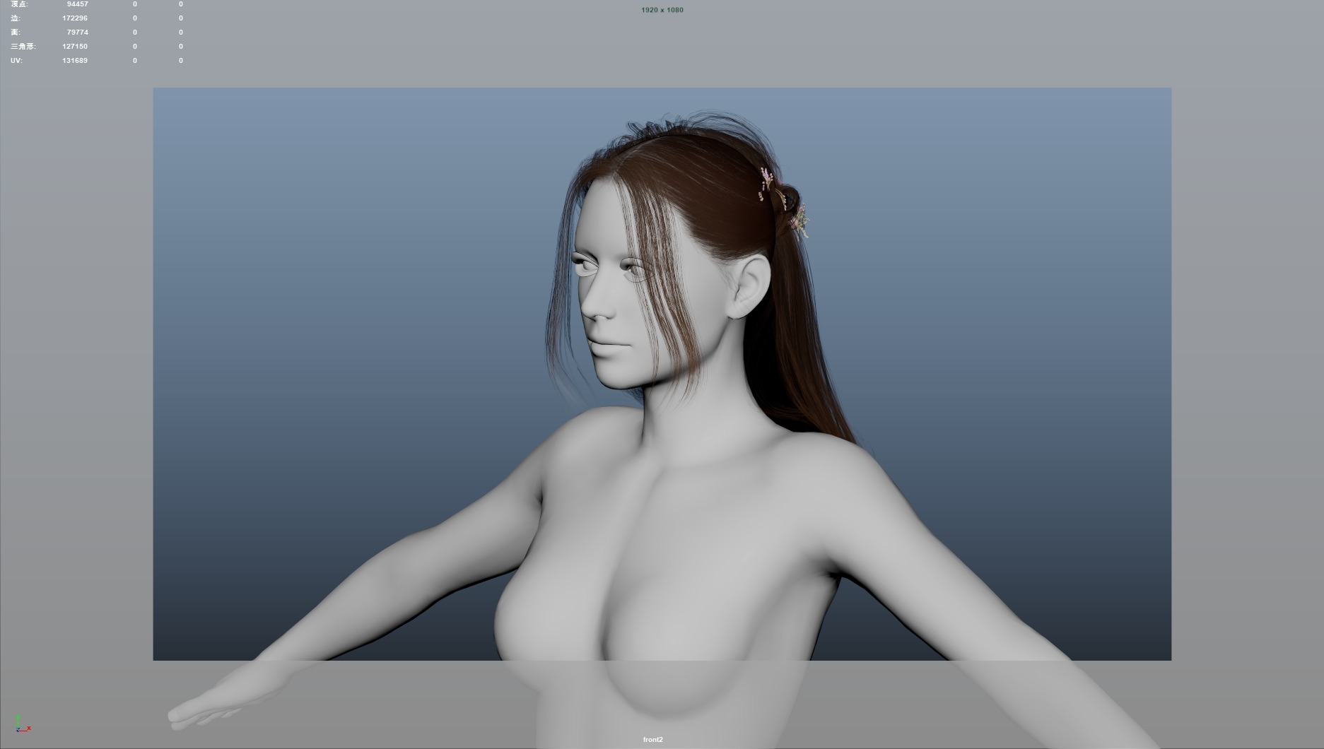 Realistic Female Hair Low-poly 3D model_5