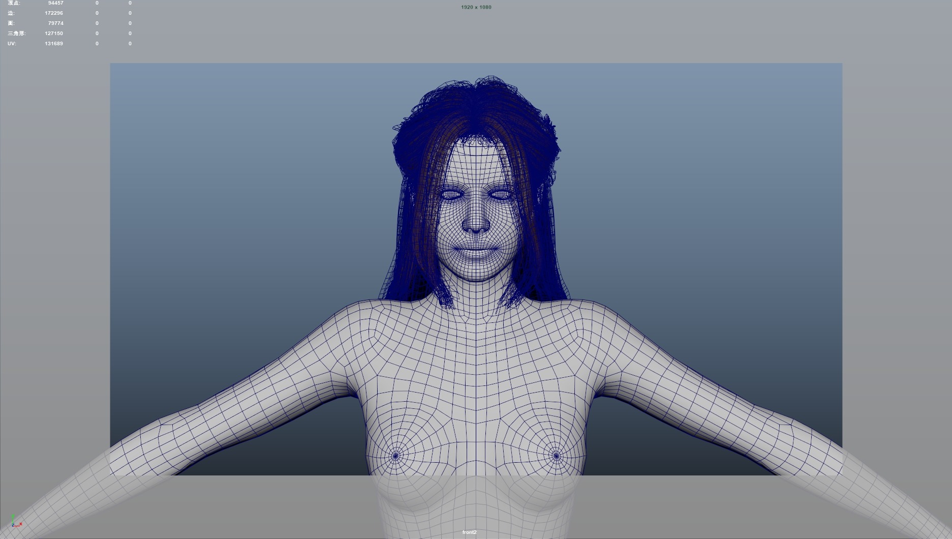 Realistic Female Hair Low-poly 3D model_8