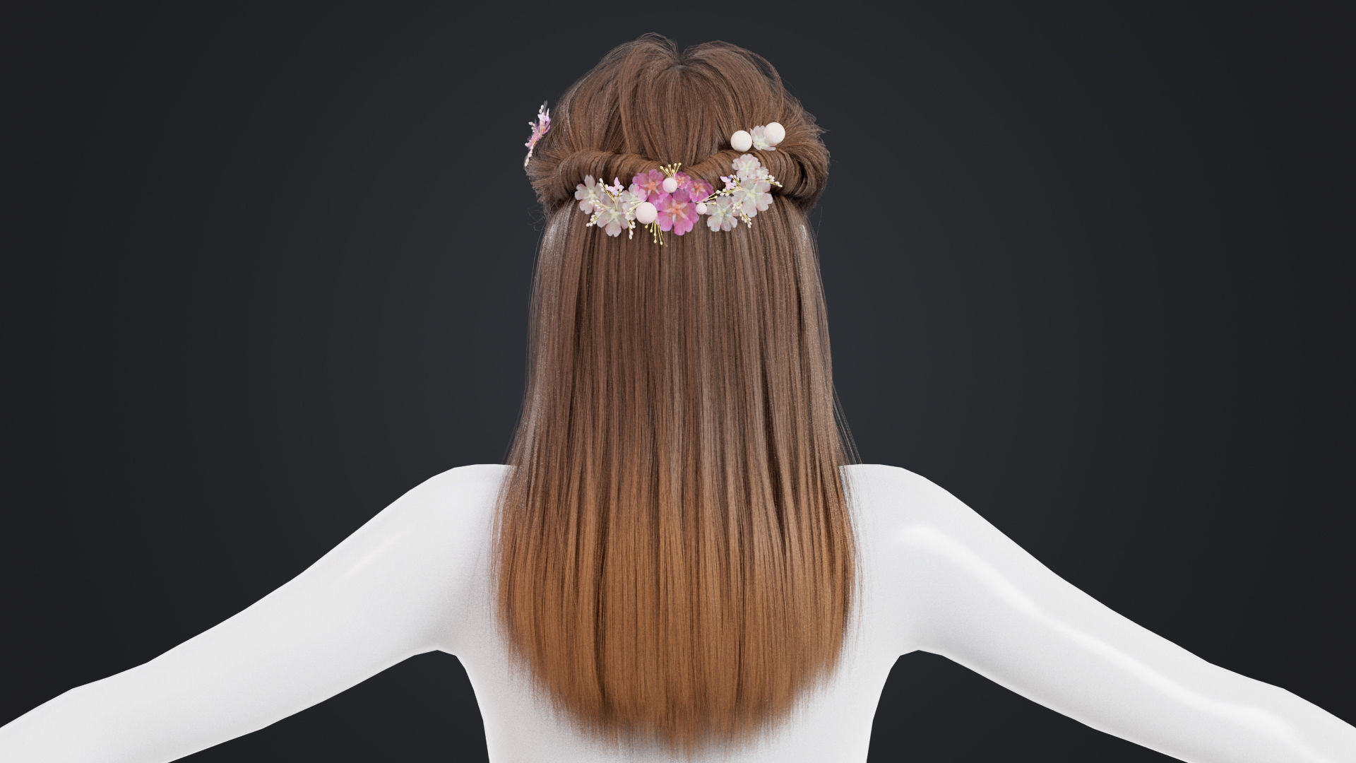 Realistic Female Hair Low-poly 3D model_3