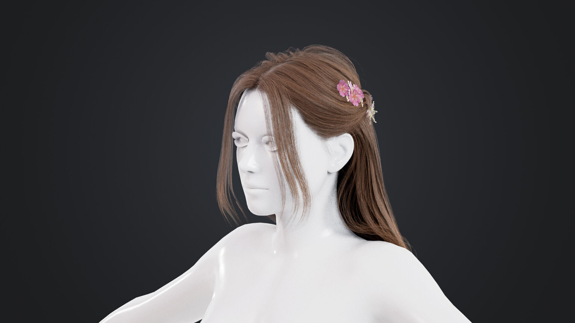Realistic Female Hair Low-poly 3D model_2