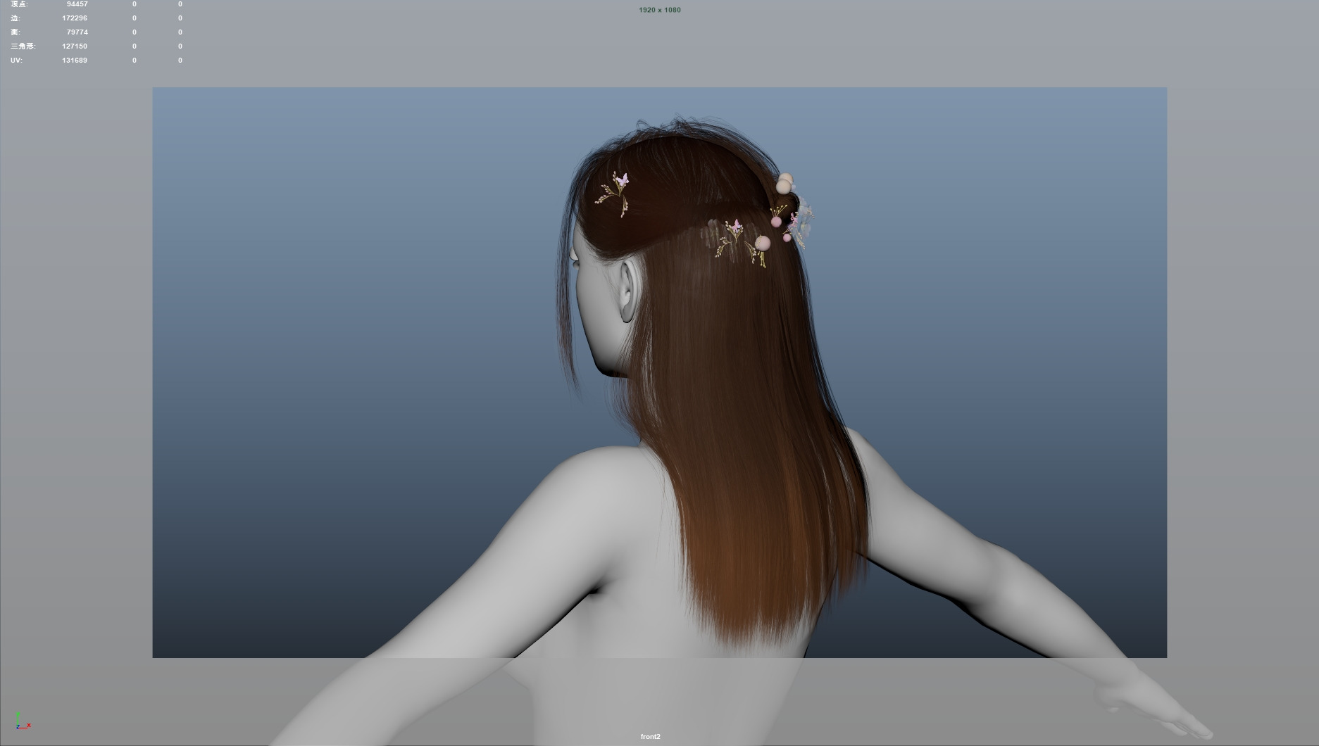 Realistic Female Hair Low-poly 3D model_6