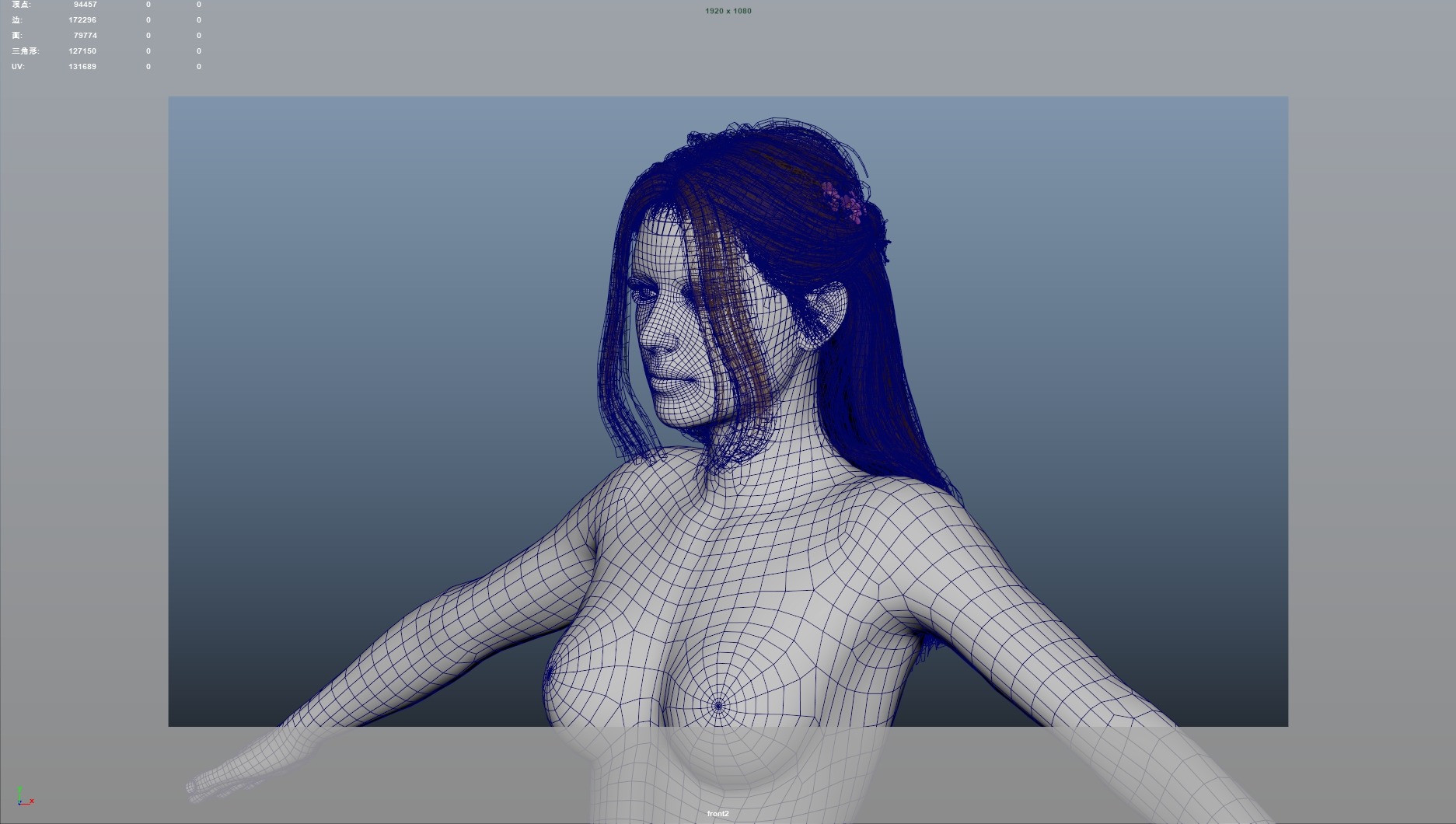 Realistic Female Hair Low-poly 3D model_9