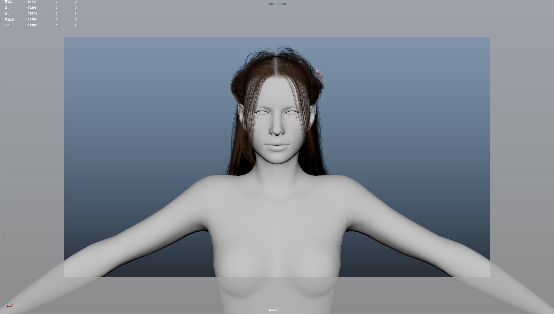 Realistic Female Hair Low-poly 3D model_4