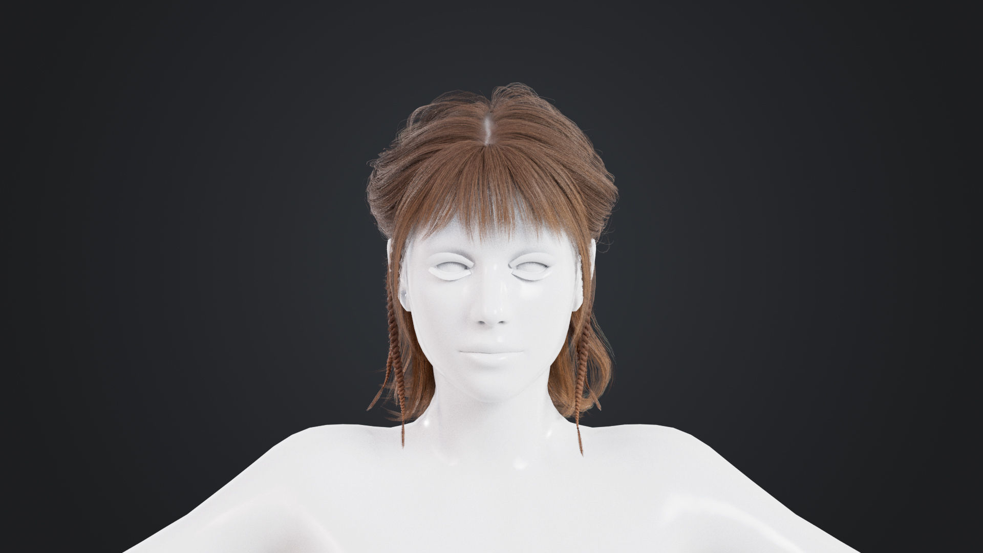 Realistic Female Hair Low-poly 3D model_1
