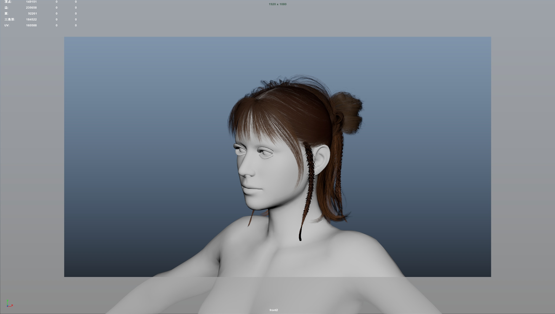Realistic Female Hair Low-poly 3D model_5