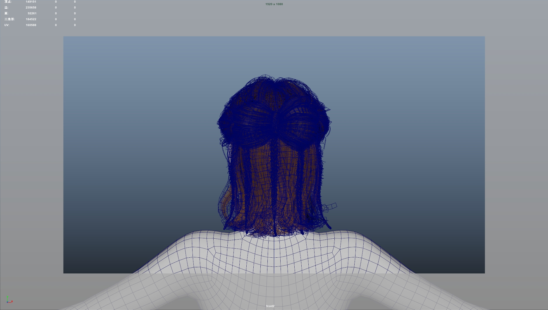 Realistic Female Hair Low-poly 3D model_11