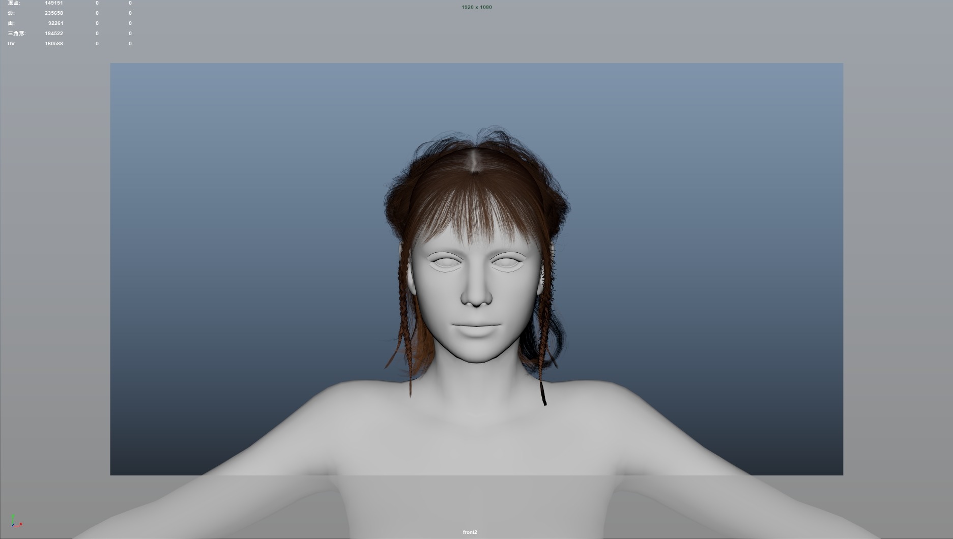 Realistic Female Hair Low-poly 3D model_4