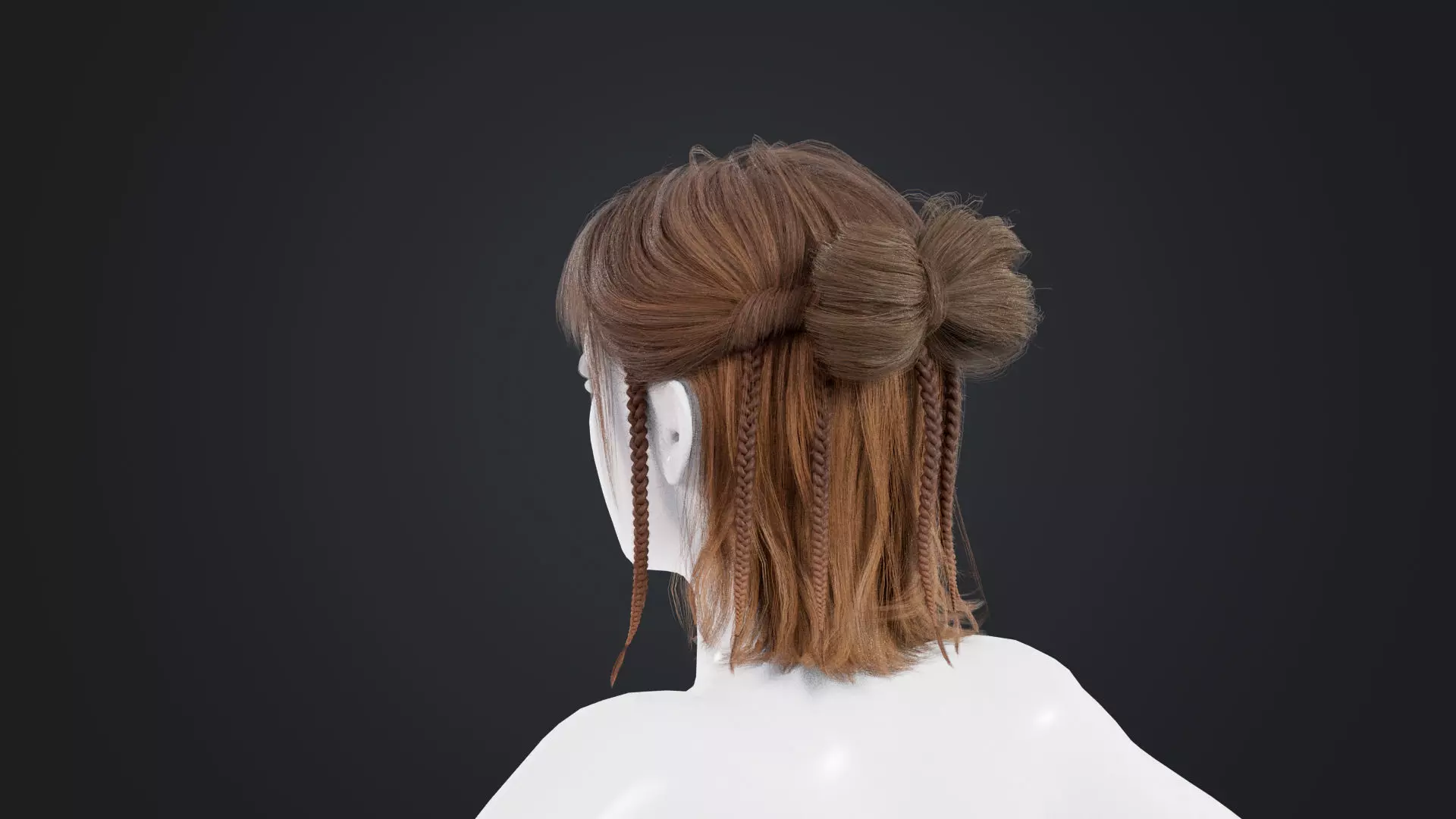 Realistic Female Hair Low-poly 3D model_0